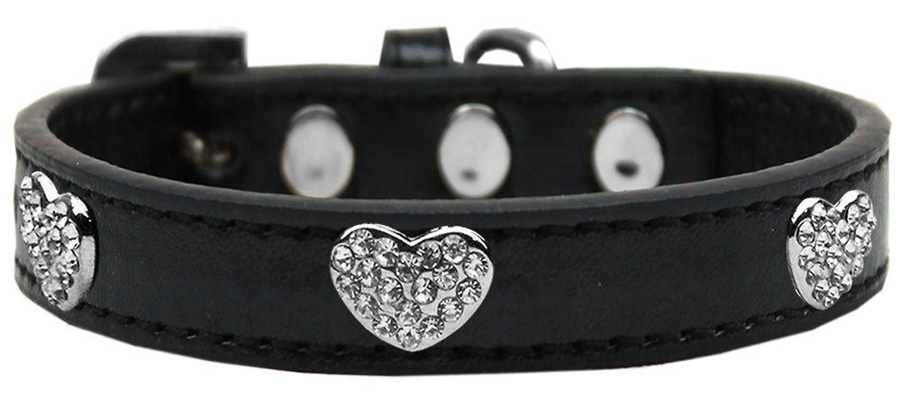 Crystal Heart Dog Collar Black Size 20